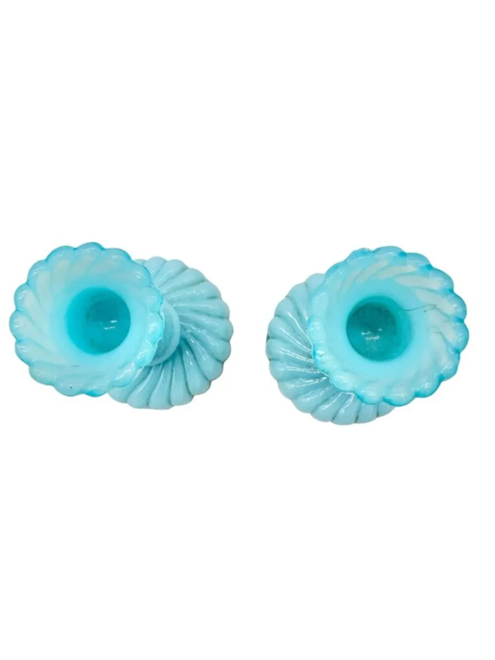 Westmoreland Blue Milk Glass Candlesticks Pair Vintage Childrens Tableware 3.5